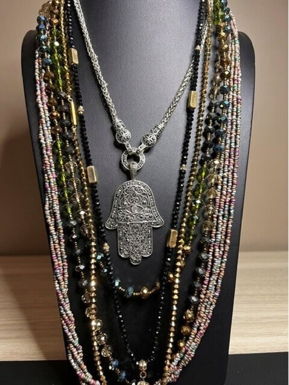 B6615 5pc lot Hamsa Hand beaded Necklace  Silver Tone gold tone tassel assorted